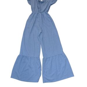 Monteau Powder Blue Wide-Leg Ruffle Jumpsuit